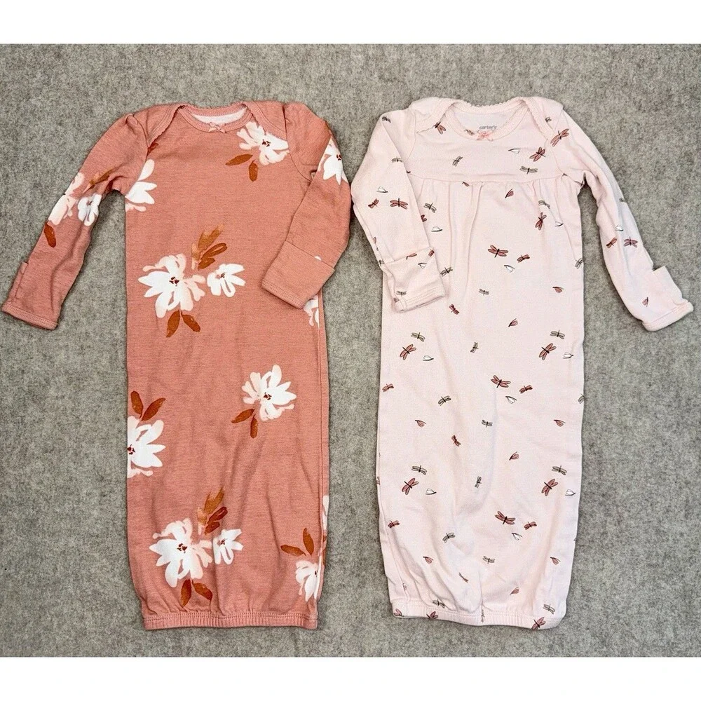 Carters Girls 3 Month Set Of 2 Gowns 100% Cotton